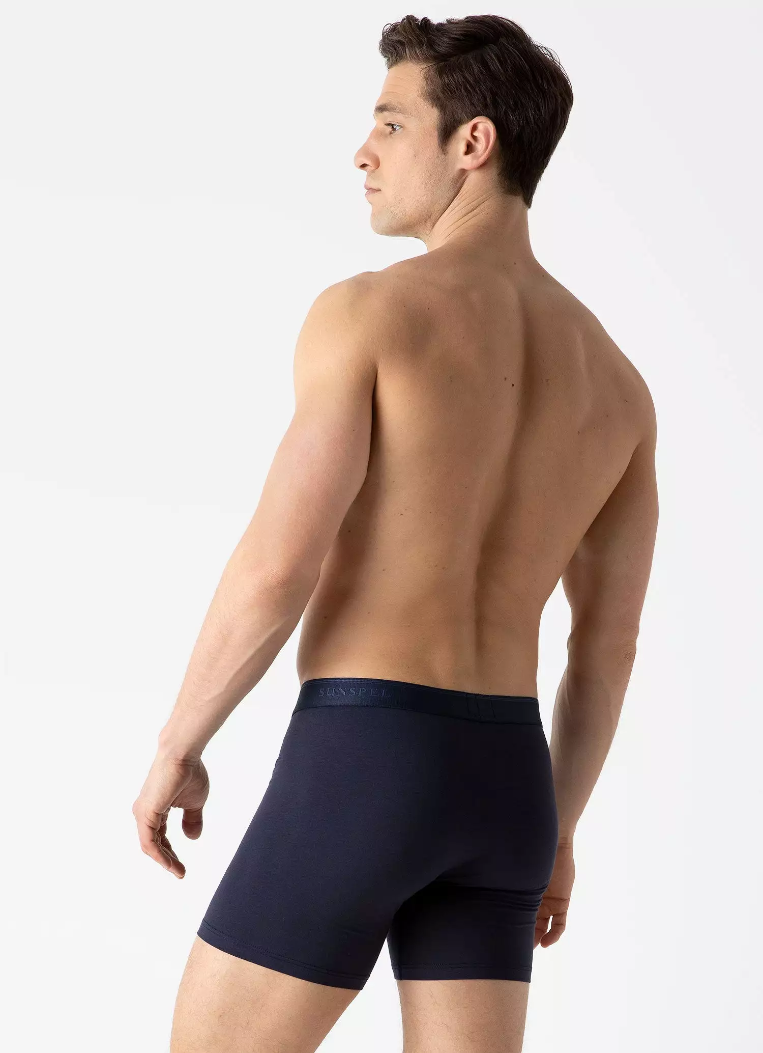 Men's Long Cut Stretch Cotton Trunks in Navy