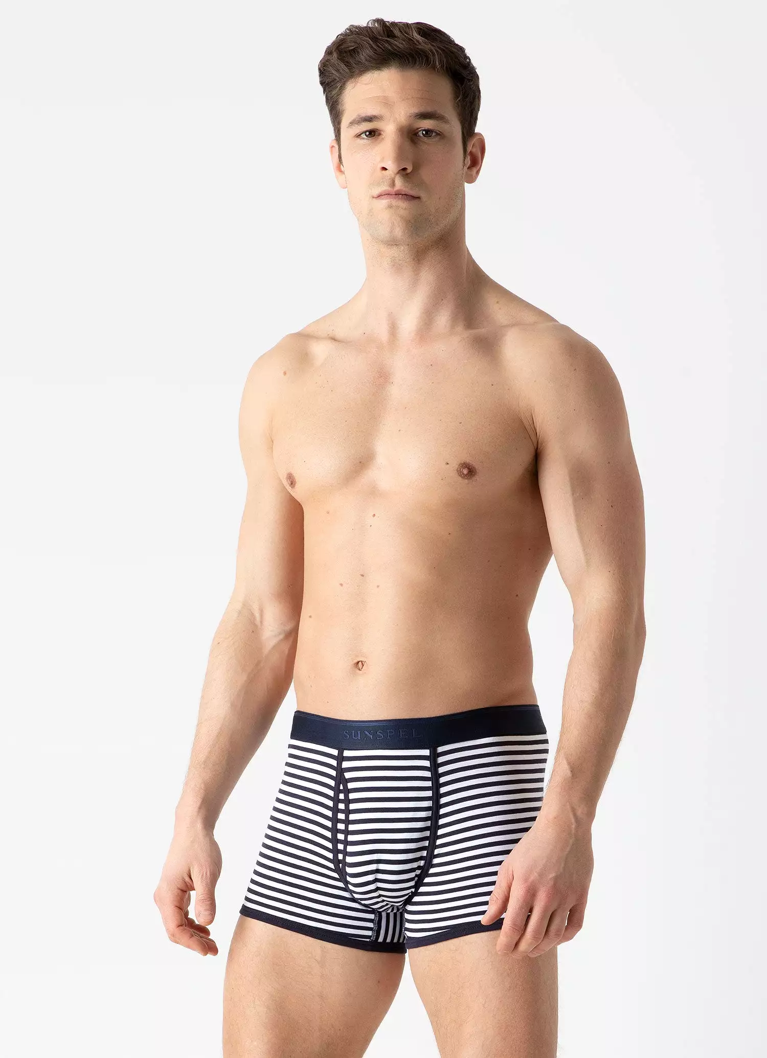 Men's Superfine Cotton Trunks in White/Navy