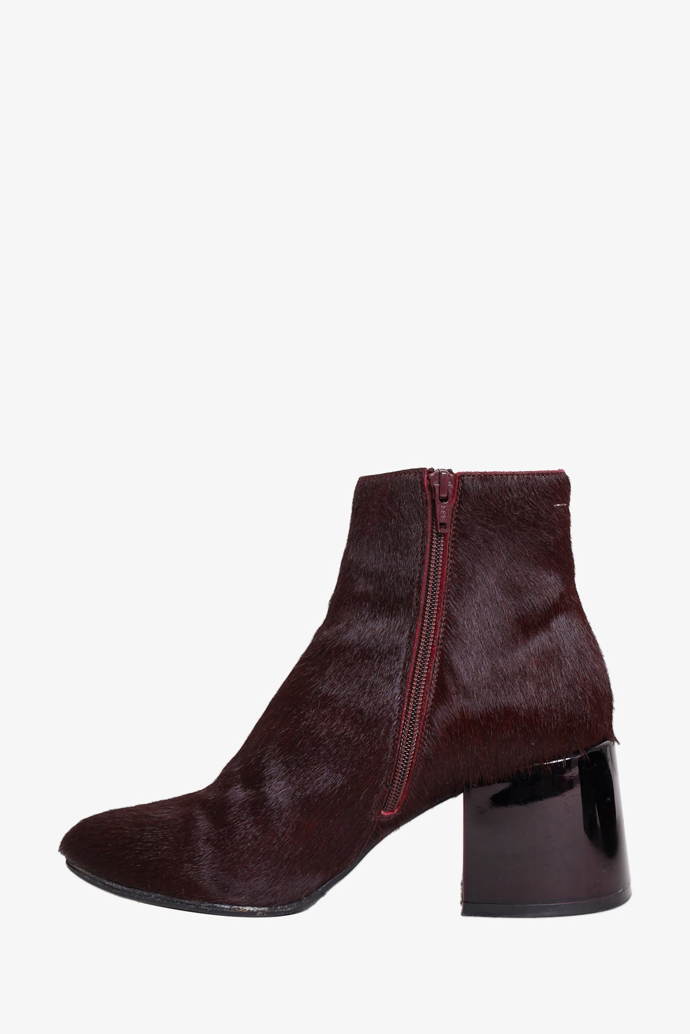 MM6 Maison Margiela Burgundy Pony Hair Ankle Boots Size 39.5