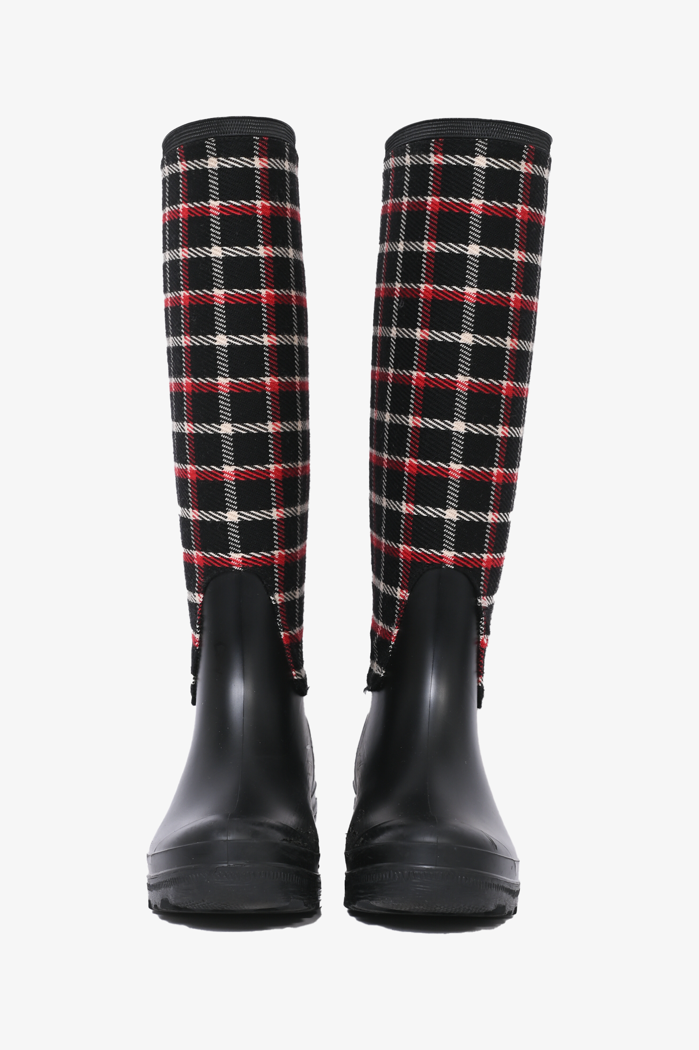 Moncler Black/Red Rubber/Canvas Plaid 'Wellington' Rain Boots Size 36