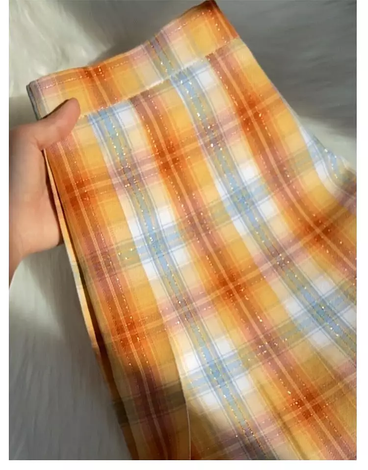 Orange Soda shining orange colour plaid skirt