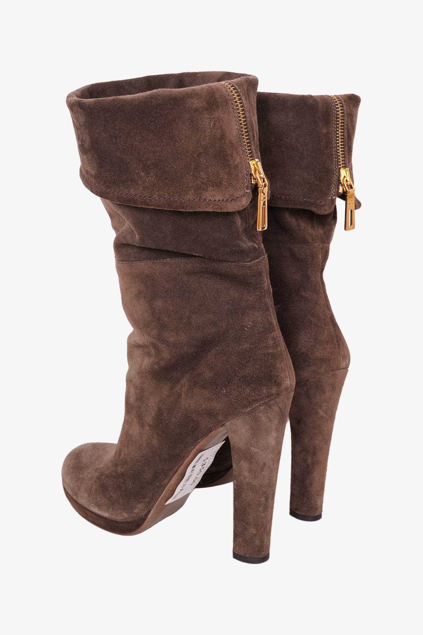 Prada Brown Suede Knee High Heeled Boots Size 39.5