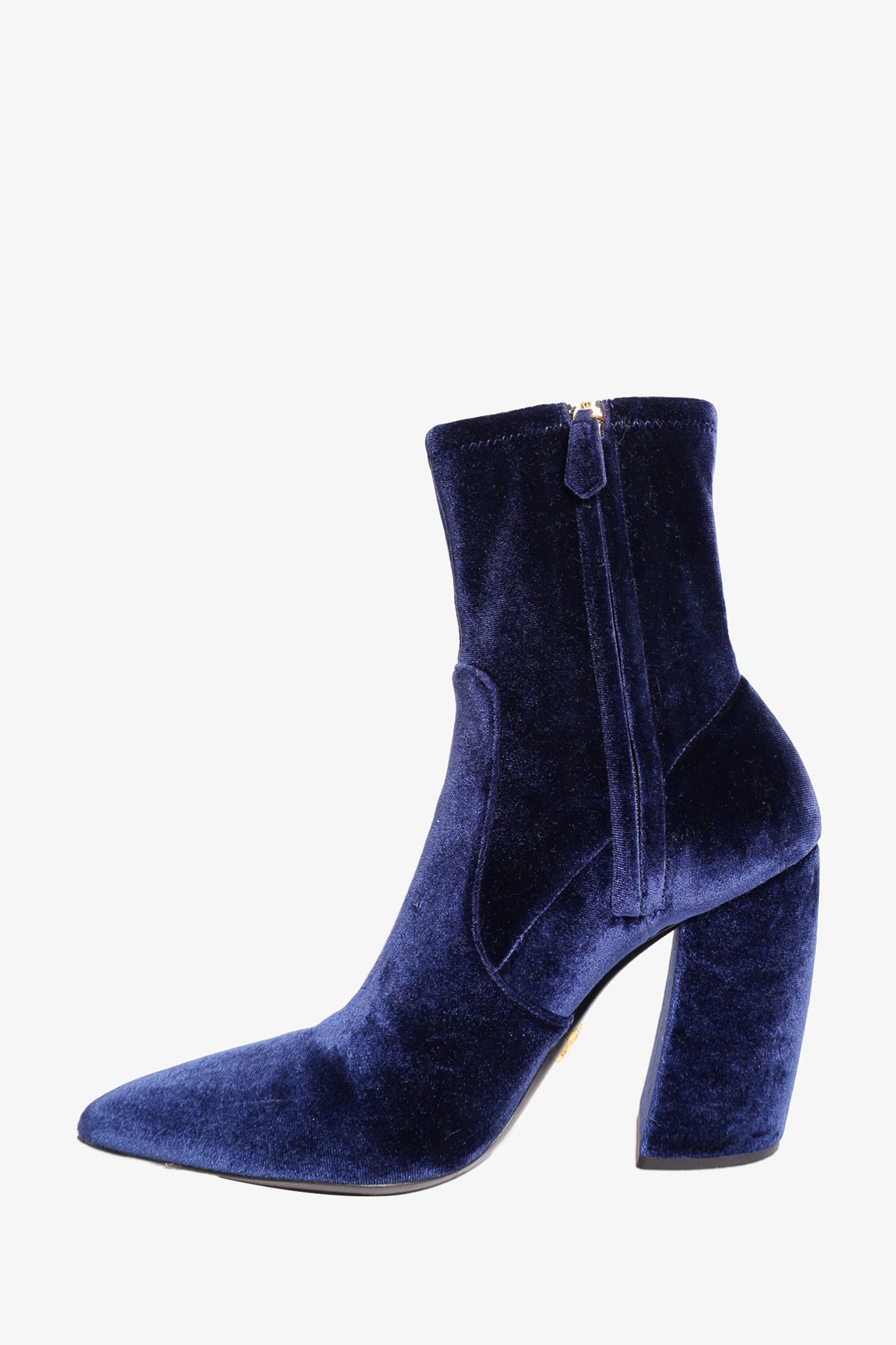 Prada Royal Blue Velvet Socks Pointy Toe Ankle Boots Size 38.5