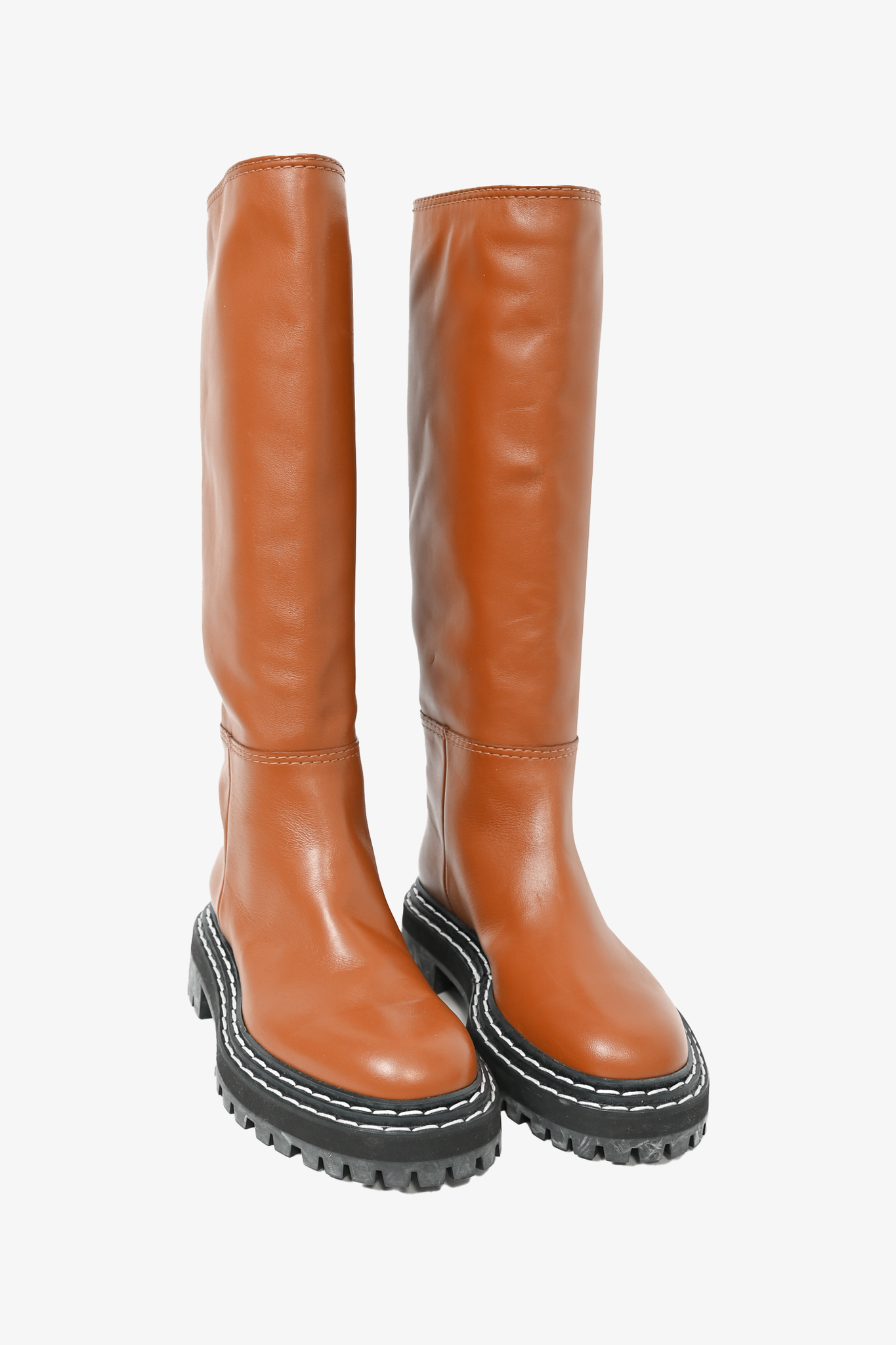 Proenza Schouler Brown Leather Lug Sole Knee High Boots Size 35