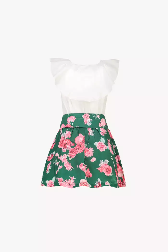 Ruffle Blouse And Floral Skirt Set