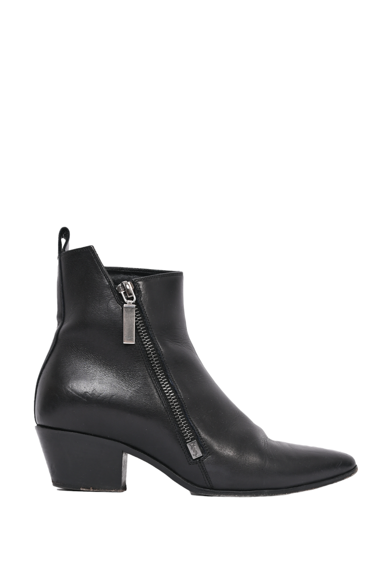 Saint Laurent Black Leather Asymmetrical Boots Size 35.5