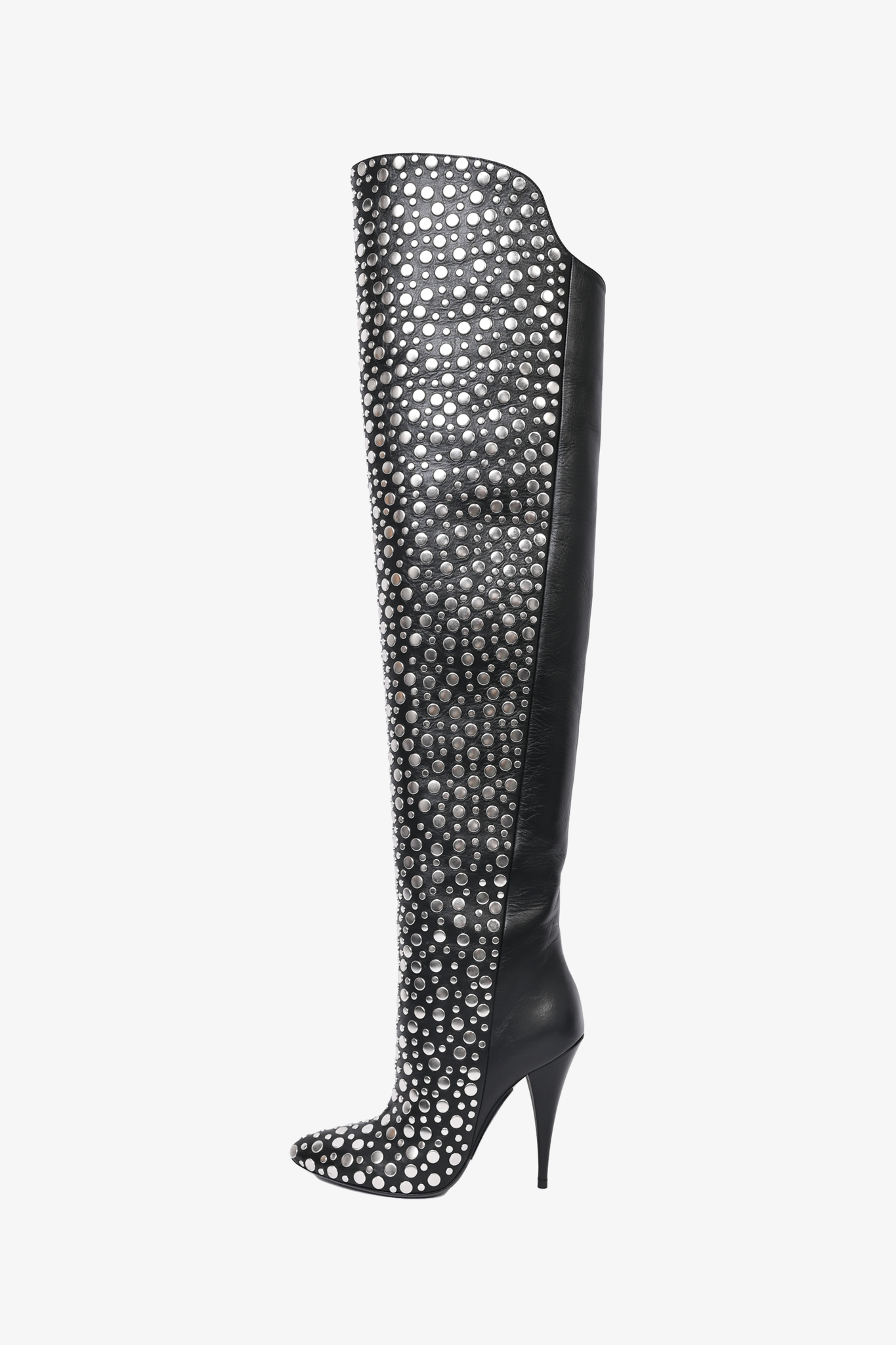 Saint Laurent Black Leather Studded 110 Over The Knee Boots Size 38