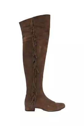 Saint Laurent Brown Suede Fringe Knee High Boots Size 40