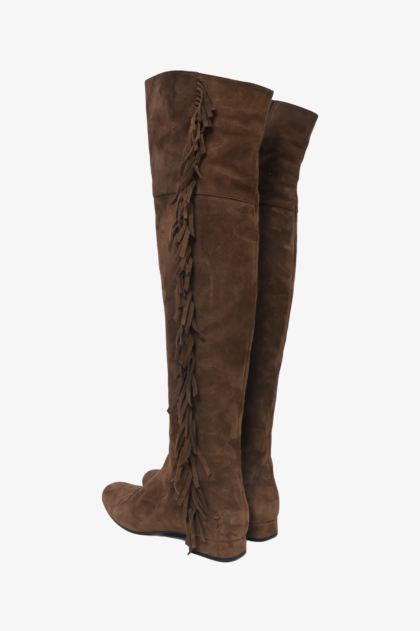 Saint Laurent Brown Suede Fringe Knee High Boots Size 40