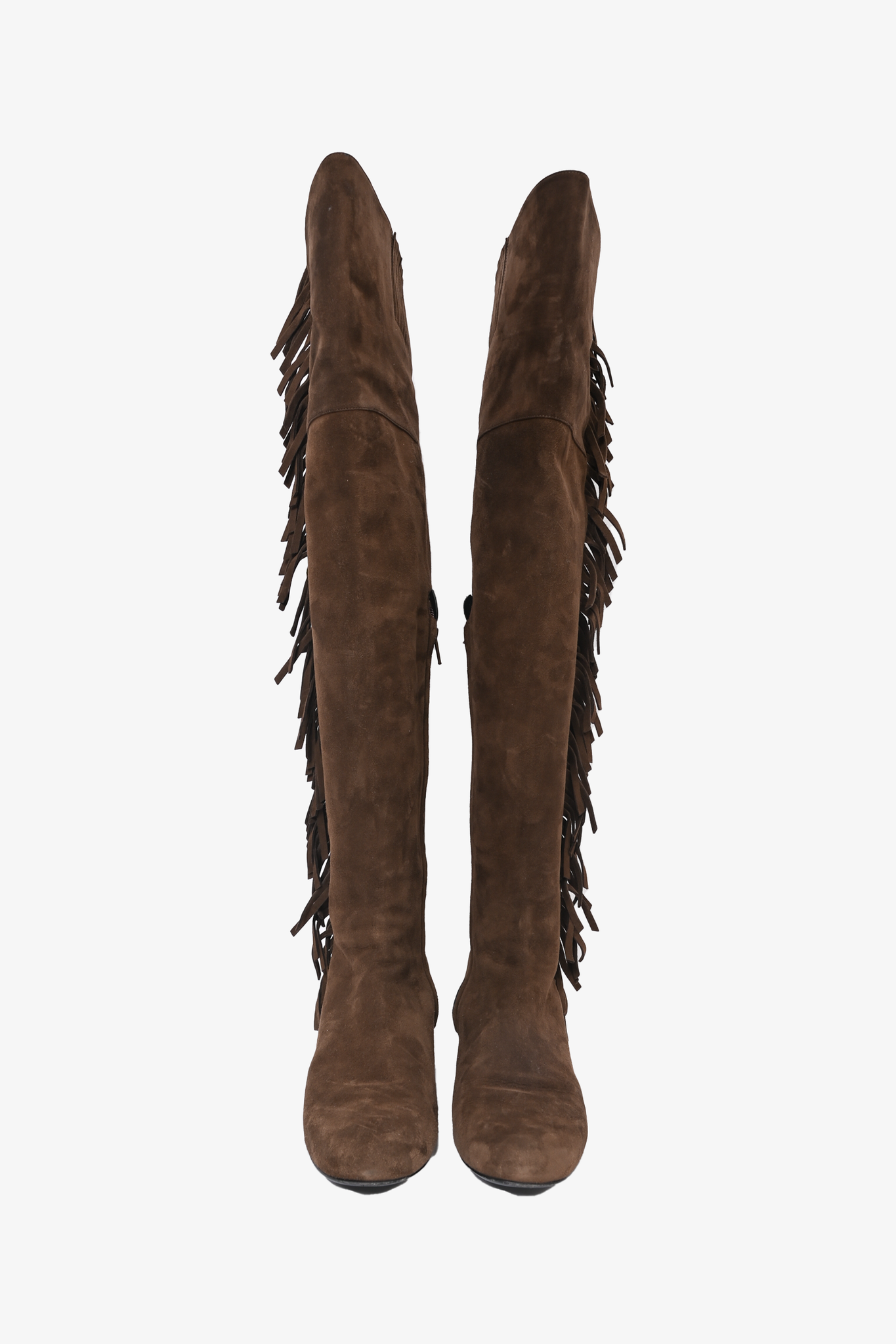 Saint Laurent Brown Suede Fringe Knee High Boots Size 40