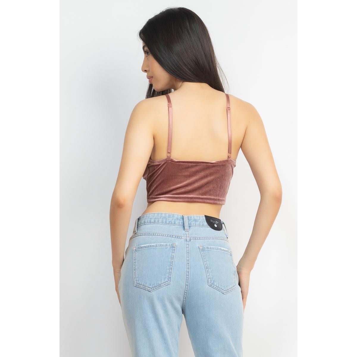 Sleeveless Corset Velvet Crop Top