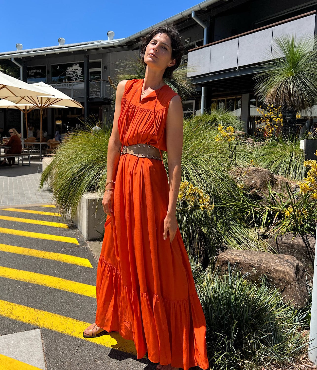 SLEEVELESS SILK MAXI- BLOOD ORANGE