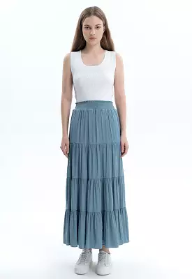 Smocked Waist Tiered Solid Skirt