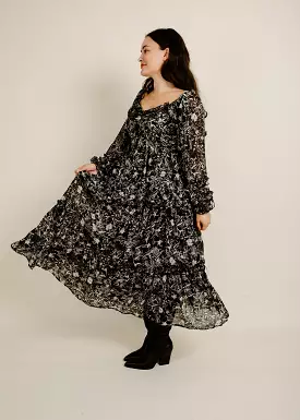 Tatiana Midi Dress - Black Floral