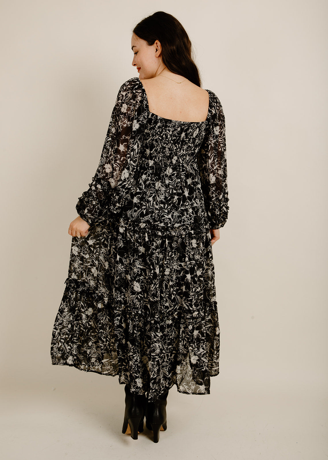 Tatiana Midi Dress - Black Floral