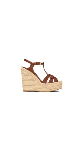 Tribute Espadrille Wedges in Smooth Leather 130MM- Brown