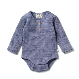 Wilson & Frenchy Organic Waffle Henley Bodysuit - Blue Fleck